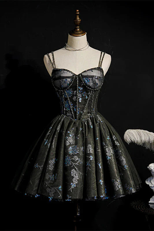 A-line Black and Blue Seqins Short Party Dress Homecoming Dresses, AST1168