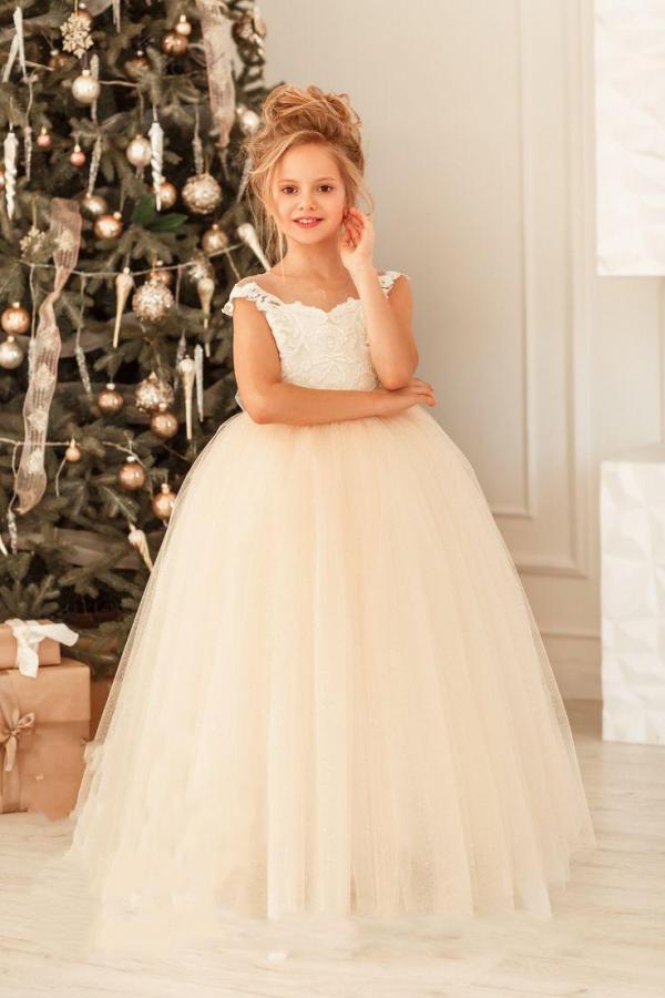 Cute Jewel Sleeveless Ball Gown Flower Girl Dress with Tulle Lace Appliques