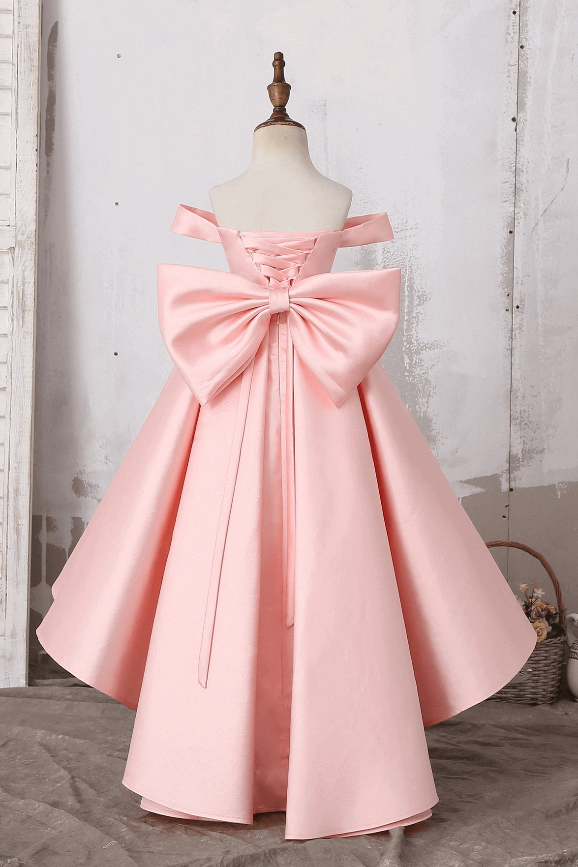 Cute Off The Shoulder Sleeveless Ball Gown with Bow Ruffles Flower Girl Dress