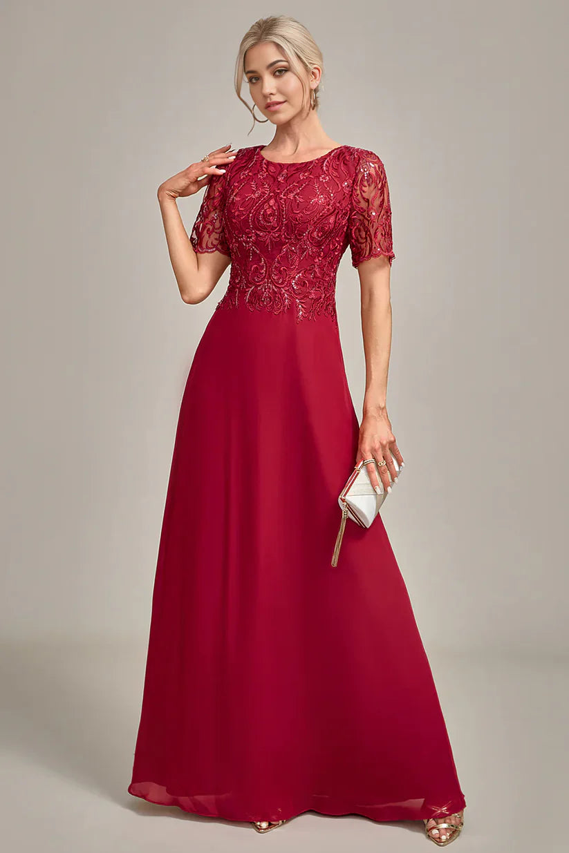A Line Round Neck Sequin Mother of Bride Dress With Appliques