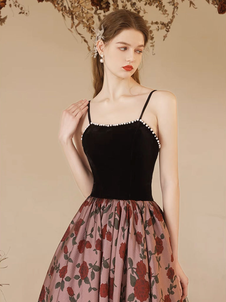 A-Line Black Velvet Satin Long Prom Dress, Black Long Formal Dress