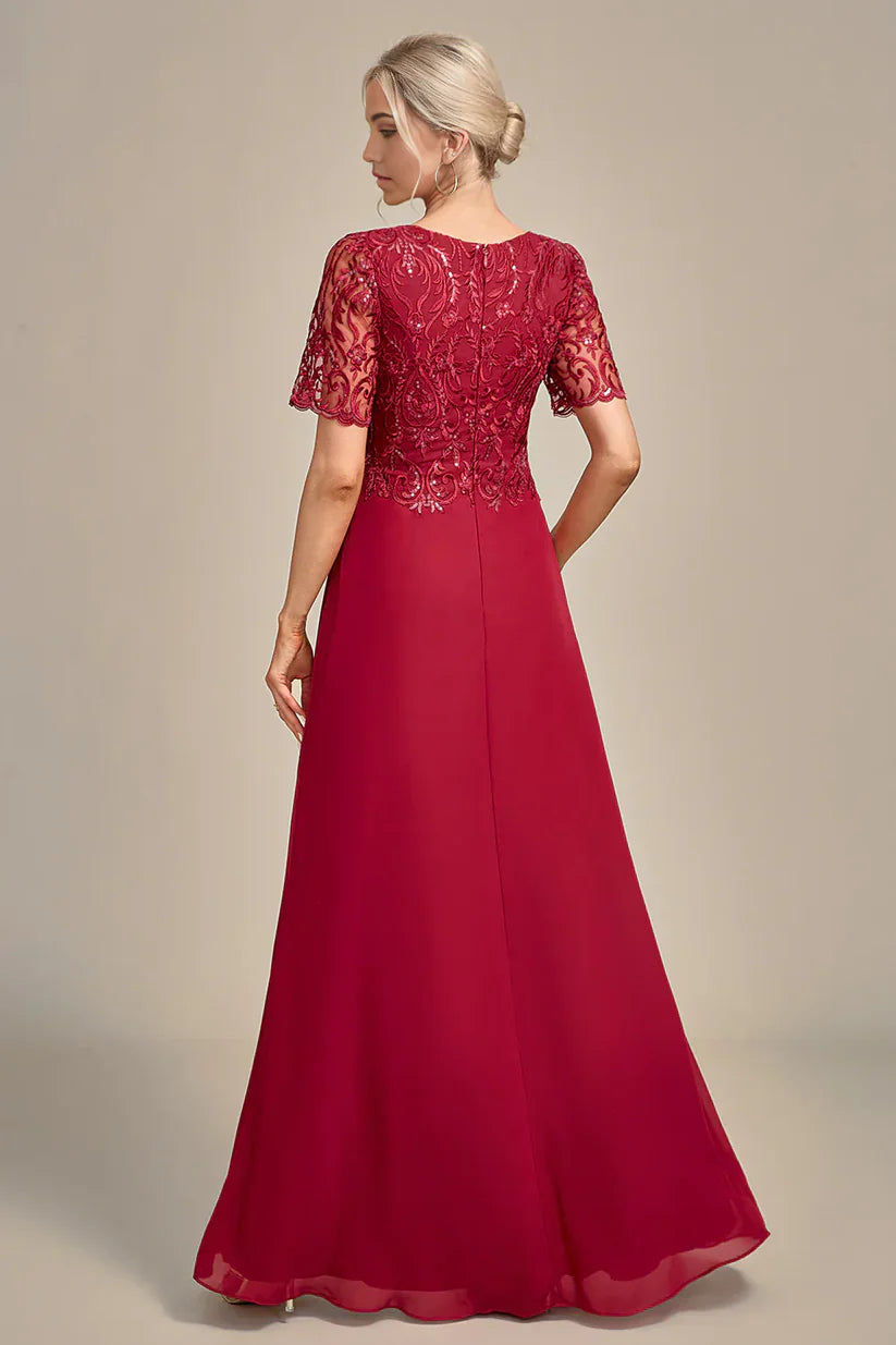 A Line Round Neck Sequin Mother of Bride Dress With Appliques