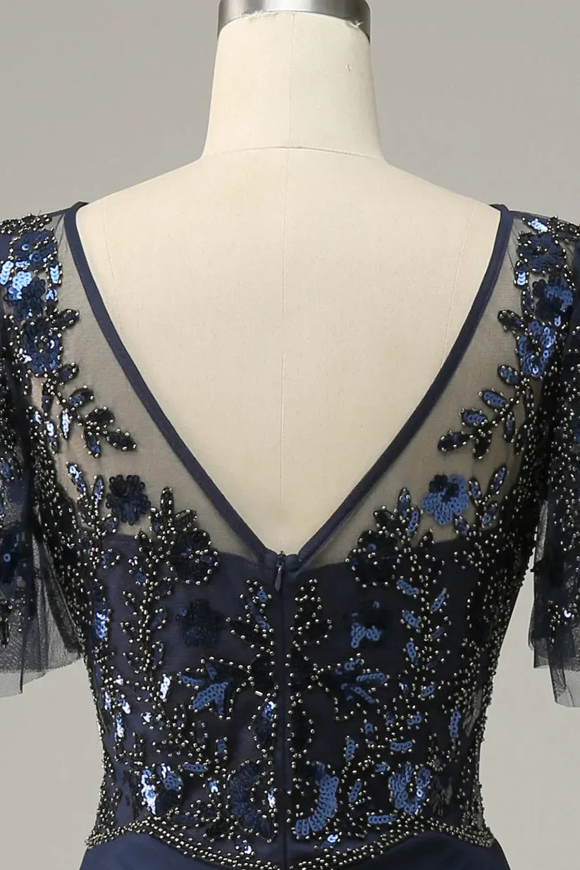 A-line Appliques Sequin Mother of Bride Dress