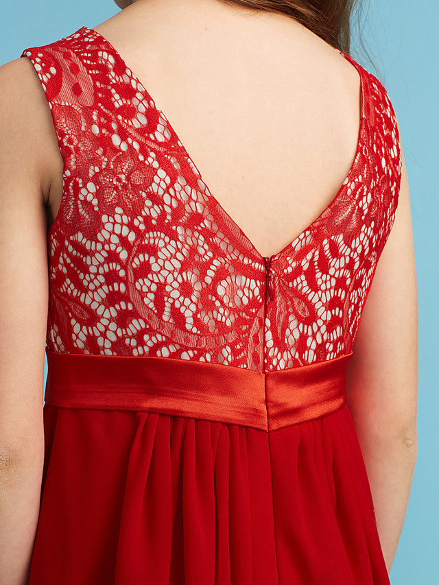 Flower Girl Dress with Chiffon Lace and Sash Ribbon Appliques - Sheath Column Jewel Neck Floor Length