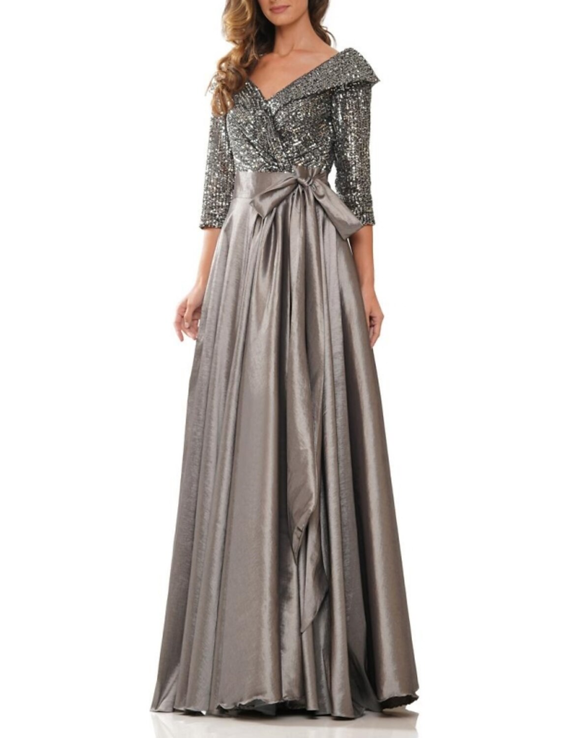 A-Line Evening Gown Elegant Dress Formal Black Dress Plus Size Floor Length Half Sleeve V Neck Satin with Bow(s) Pleats Sequin 2025