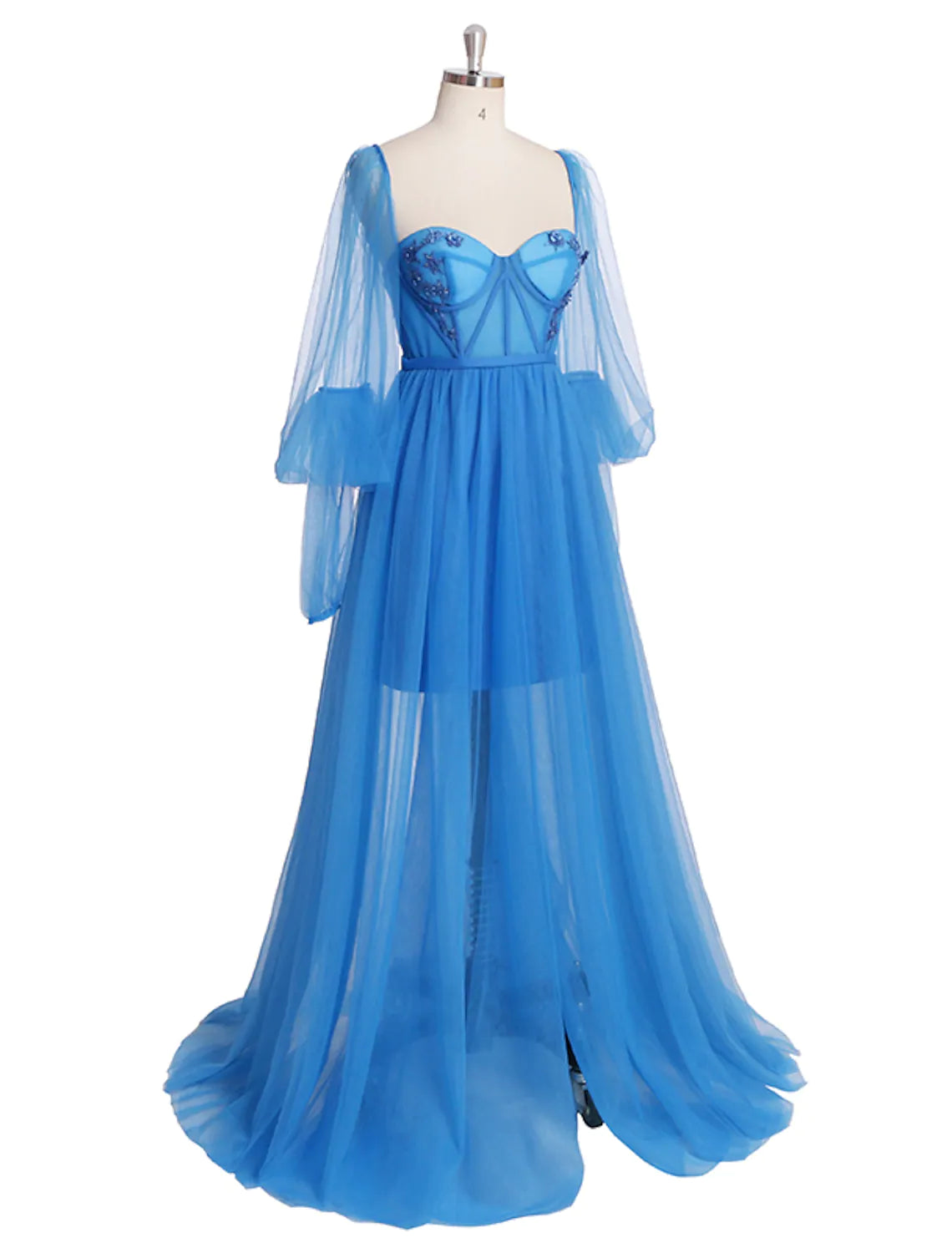 A-Line Corsets Luxurious Elegant Engagement Formal Evening Birthday Dress Long Sleeve Tulle with Pleats