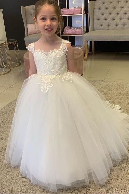 Gorgeous Sleeveless Ball Gown Boho Flower Girls Dresses with Tulle Appliques and Bow