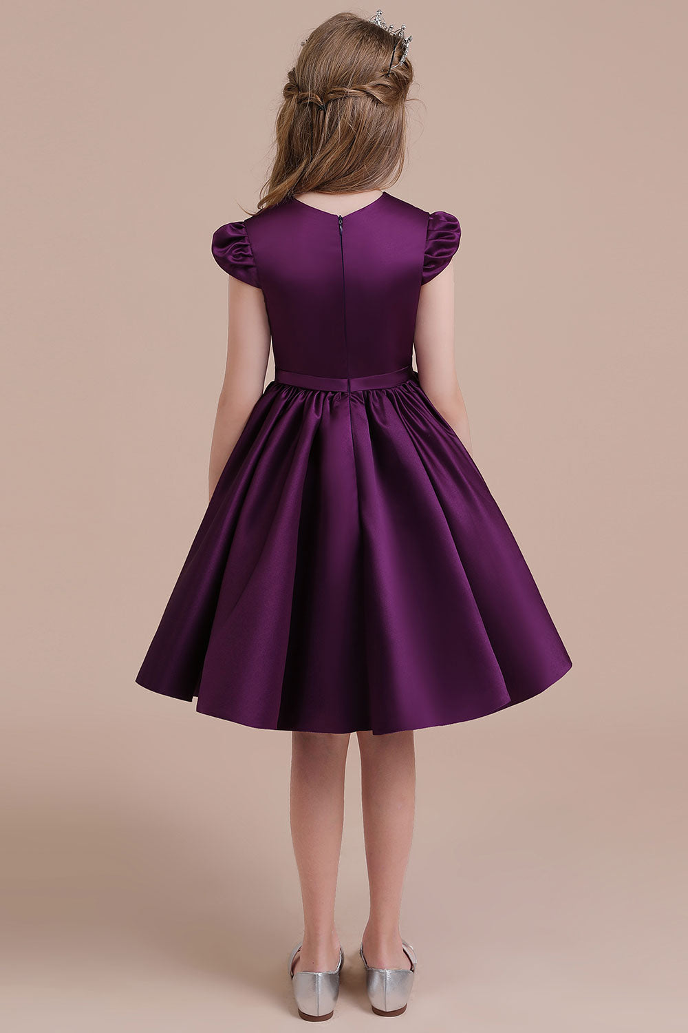 Graceful A-Line Satin Flower Girl Dress with Cap Sleeves & Ribbons
