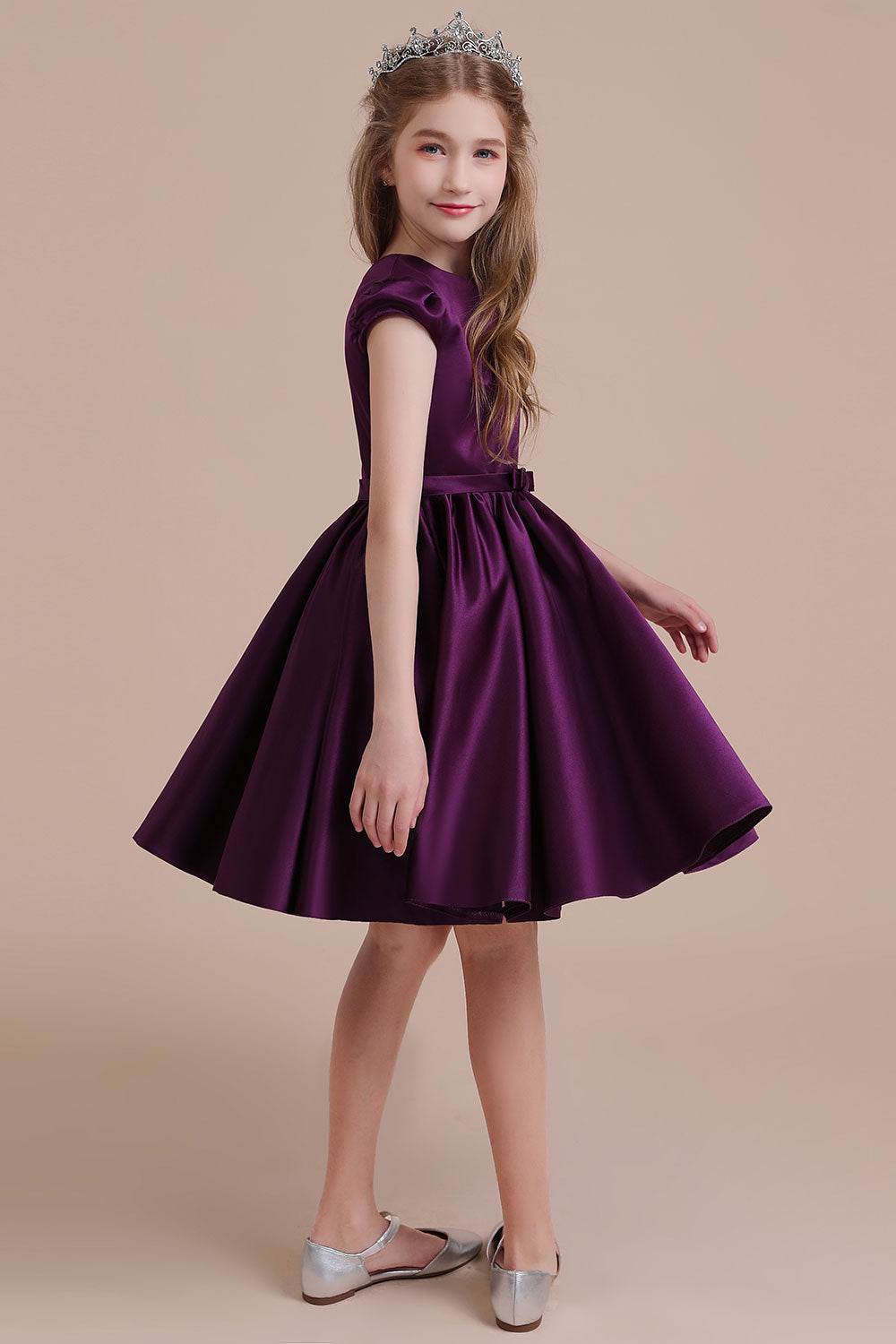 Graceful A-Line Satin Flower Girl Dress with Cap Sleeves & Ribbons