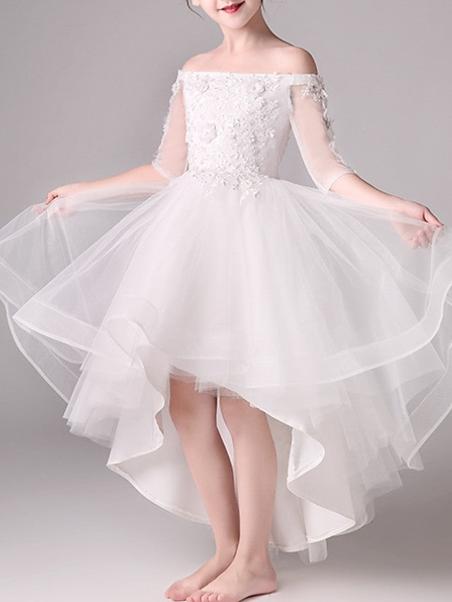 Half Sleeve Off Shoulder A-Line Flower Girl Dresses Tulle With Beading Appliques
