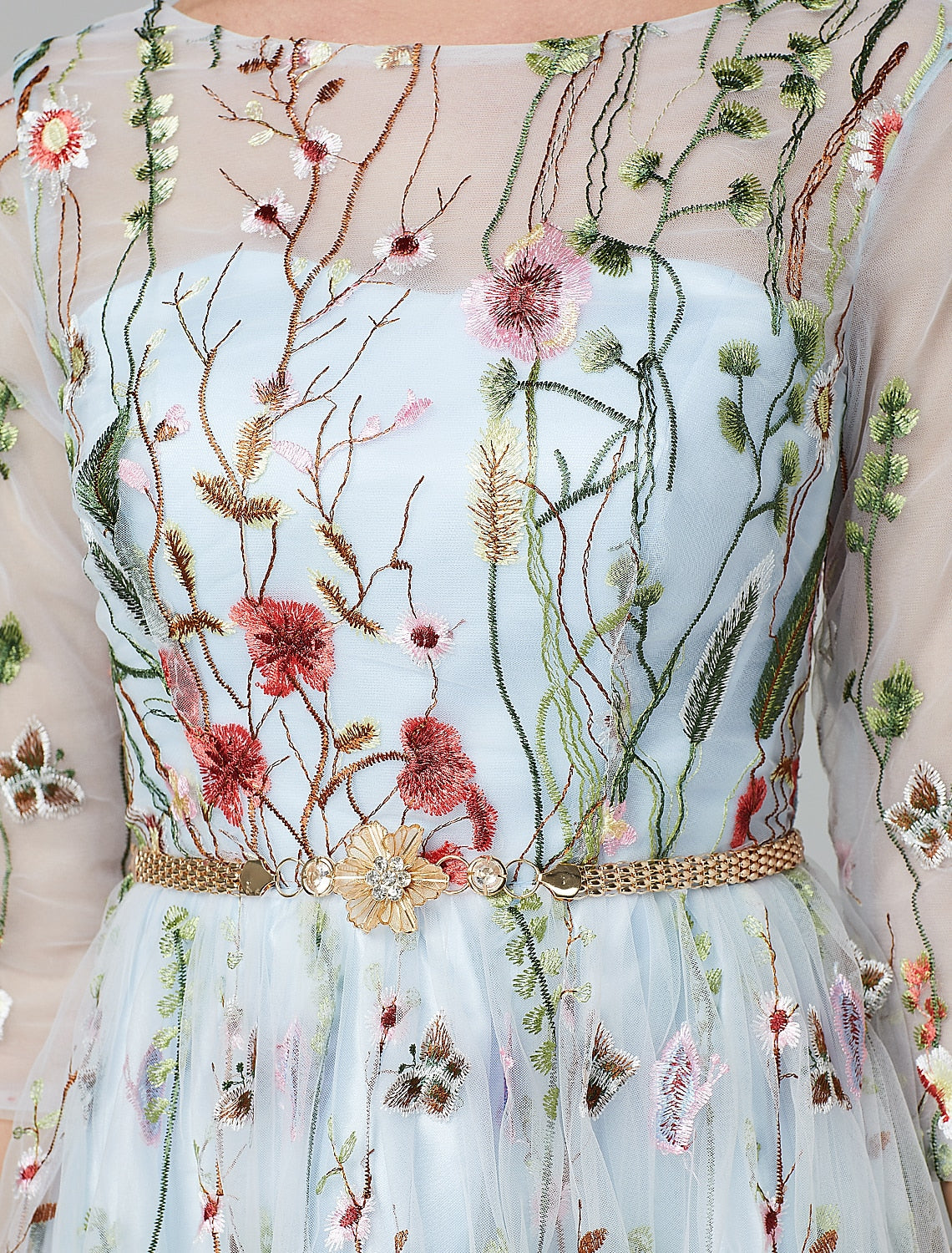 A-Line Evening Gown Party Dress Floral Dress Holiday Wedding Guest Floor Length 3/4 Length Sleeve Illusion Neck Lace with Embroidery 2025