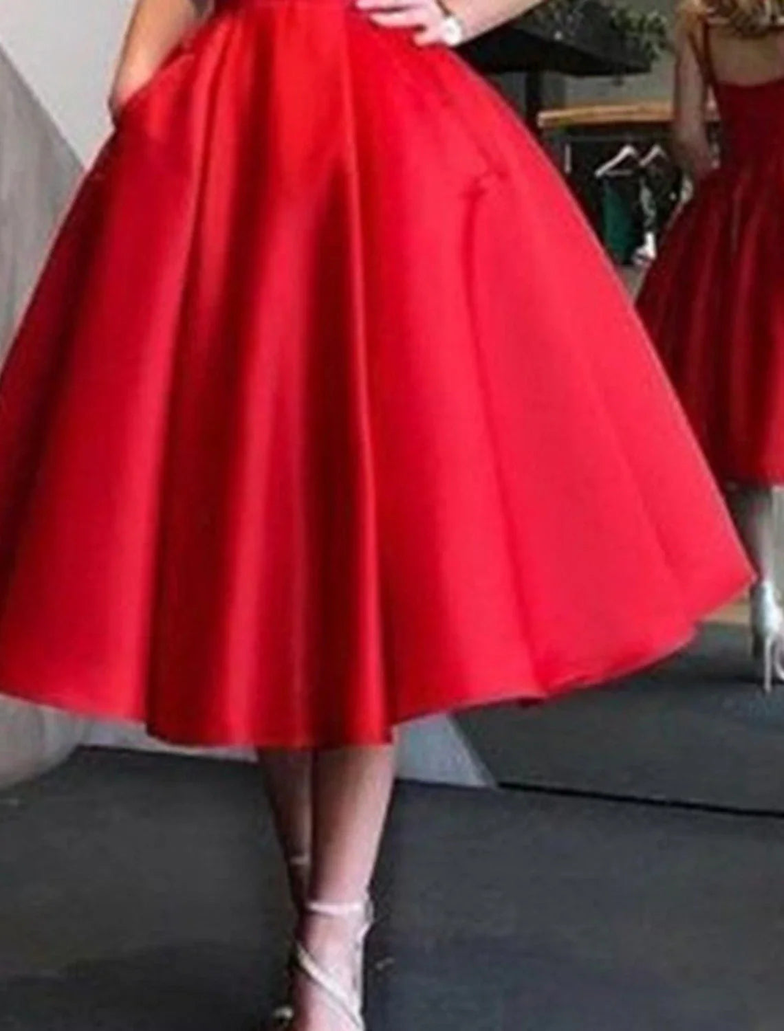 A-Line Homecoming Dresses Elegant Dress Holiday Graduation Tea Length Sleeveless Spaghetti Strap Pink Dress Satin with Pleats