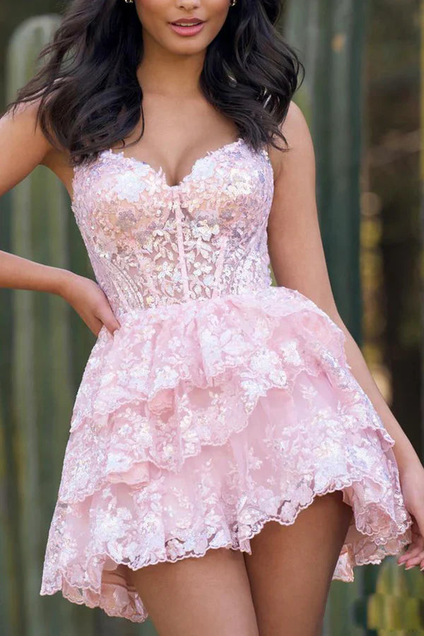 A Line Thin Shoulder Strap Trendy Pink Cute Homecoming Dress