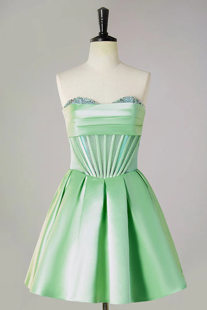 A-line bead strapless transparent tight corset back to school dress