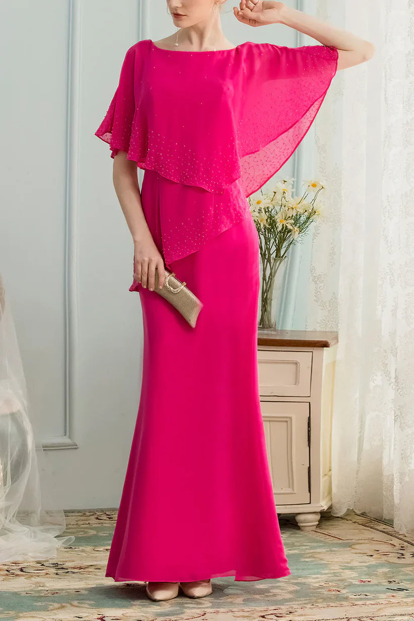 A-line Long Chiffon Bridesmaid Dress Mother of the Bride Dresses With Beading