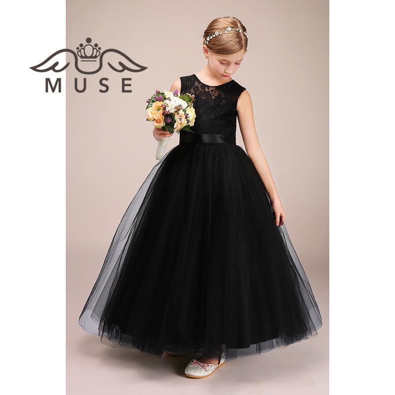 Jewel Illussion Neck Flower Girl Dress with Tulle lace