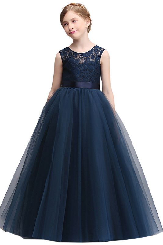 Jewel Illussion Neck Flower Girl Dress with Tulle lace