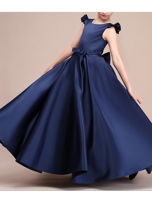 Jewel Neck Cap Sleeve A-Line Flower Girl Dress with Ruching - Floor Length