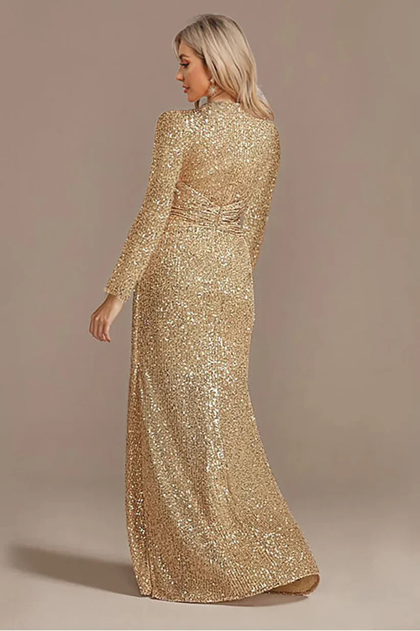 A-line Glitter Mother of the Bride Dress with Long Sleeves