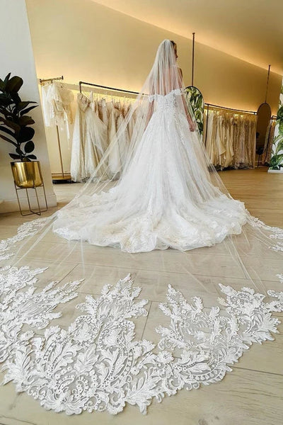 A Line Off the Shoulder Romantic Lace Wedding Dress Bridal Gown Sexy No With Wedding Veil