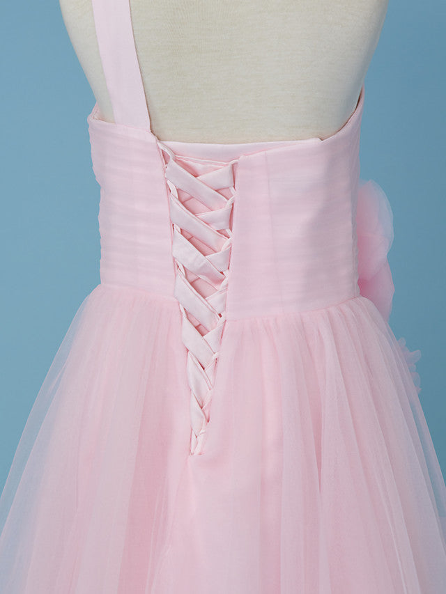 Princess A-Line One Shoulder Flower Girl Dress With Pleats and Appliques