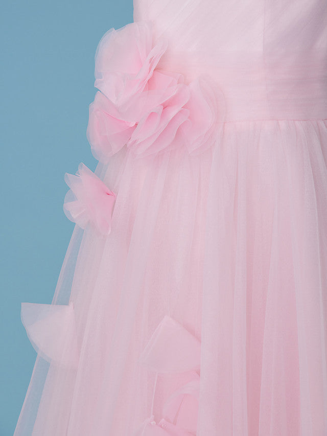 Princess A-Line One Shoulder Flower Girl Dress With Pleats and Appliques