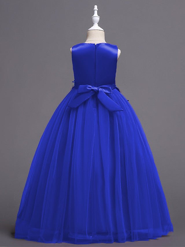 Princess Lace Print Tulle Sleeveless Floor Length Flower Girl Dresses