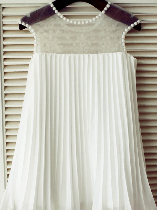 Short Sleeve A-Line Flower Girl Dress with Beading and Draping