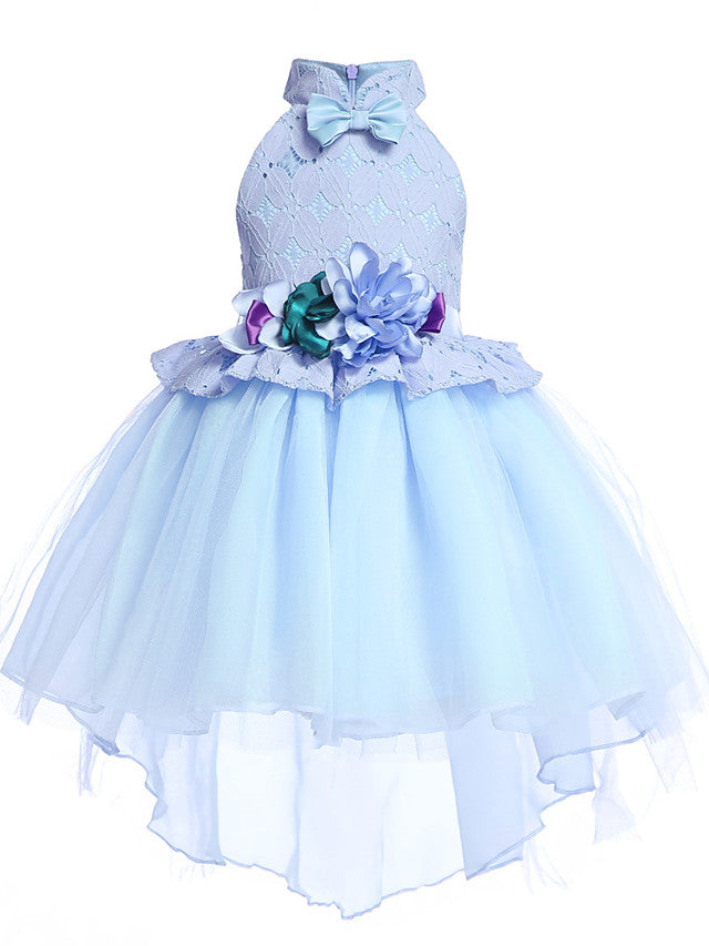 Sleeveless Halter Neck Pageant Dress with Petal Lace and Organza Tulle