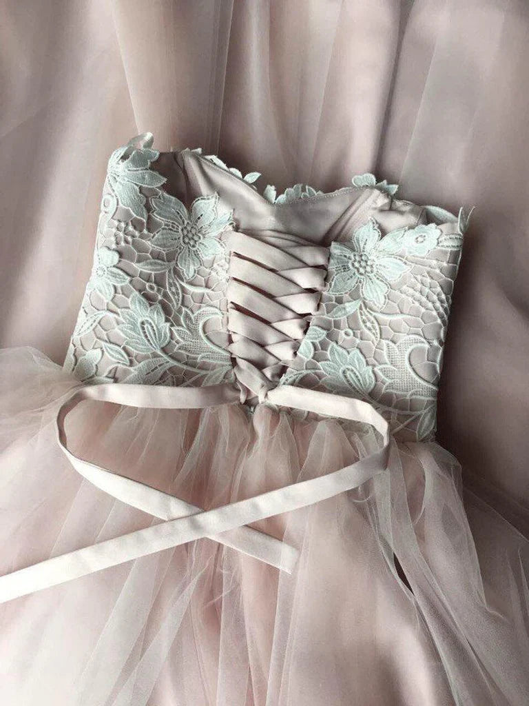 A Line Bohemian Sweetheart Strapless Tulle Bridal Gown Wedding Dress