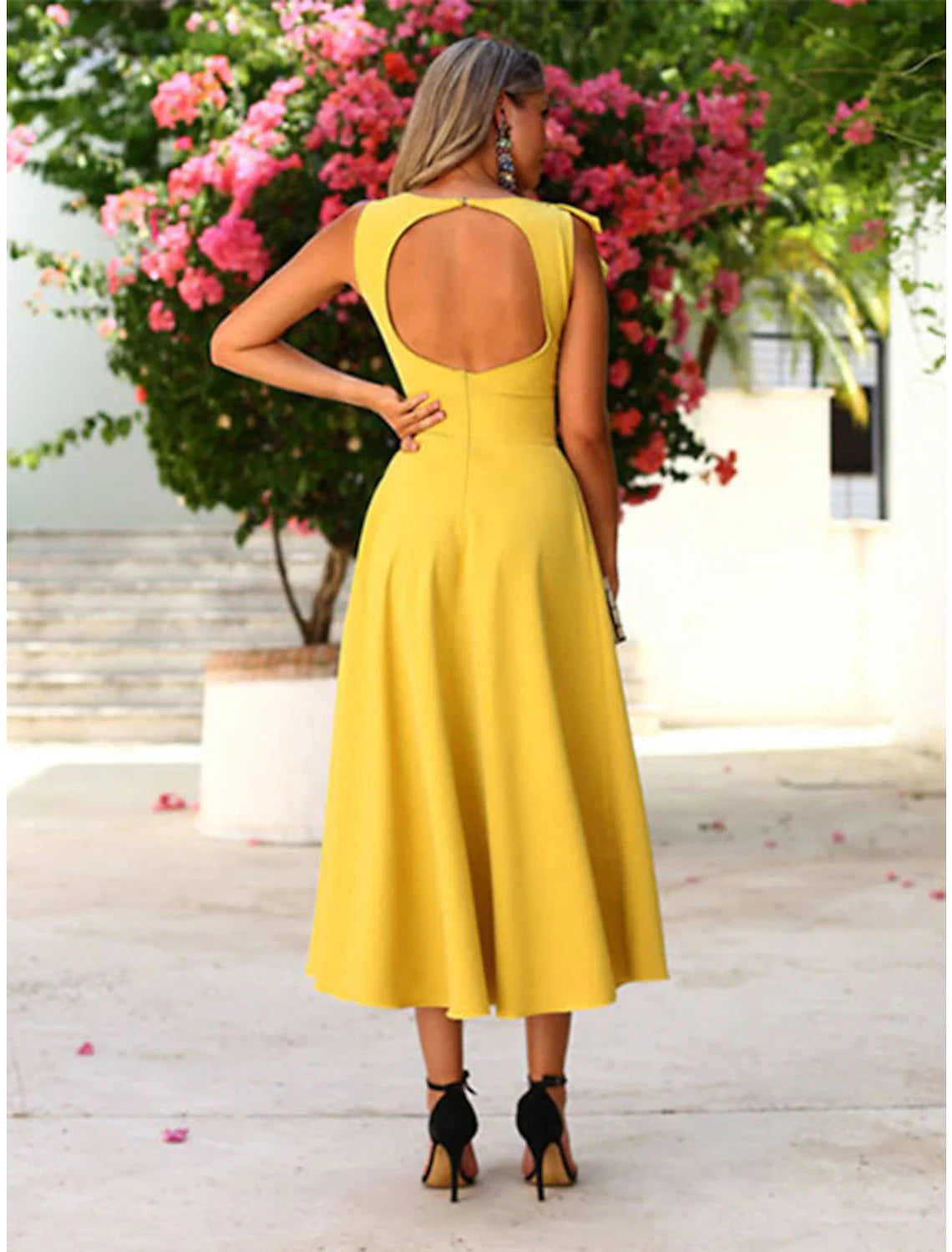 A-Line Cocktail Dresses Elegant Dress Wedding Guest Homecoming Ankle Length Sleeveless Jewel Neck Fall Wedding Guest  Fabric with Ruffles Pure Color