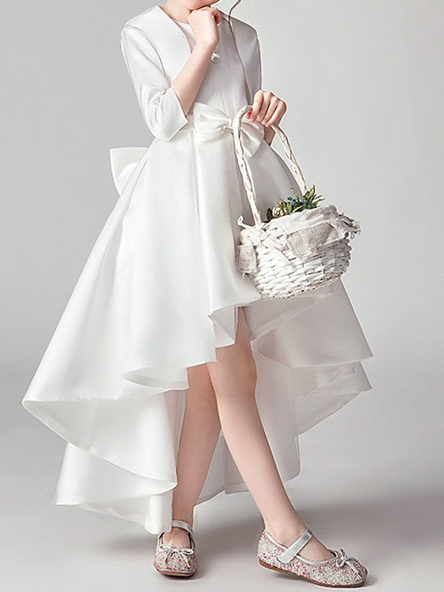 Two Piece Asymmetrical Polyester 3/4 Length Sleeve Jewel Neck With Bow(S) & Pleats