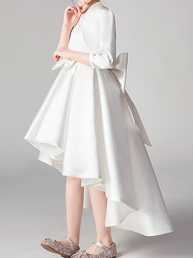 Two Piece Asymmetrical Polyester 3/4 Length Sleeve Jewel Neck With Bow(S) & Pleats