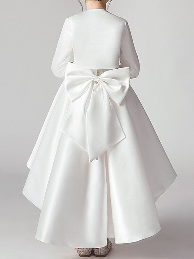 Two Piece Asymmetrical Polyester 3/4 Length Sleeve Jewel Neck With Bow(S) & Pleats