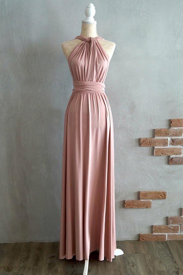 A-line Floor-Length Straps Bridesmaid Dress