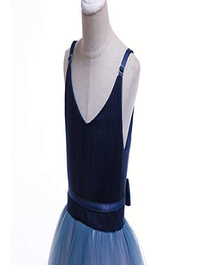 V Neck A Line Flower Girl Dress with Ombre Tulle and Lace