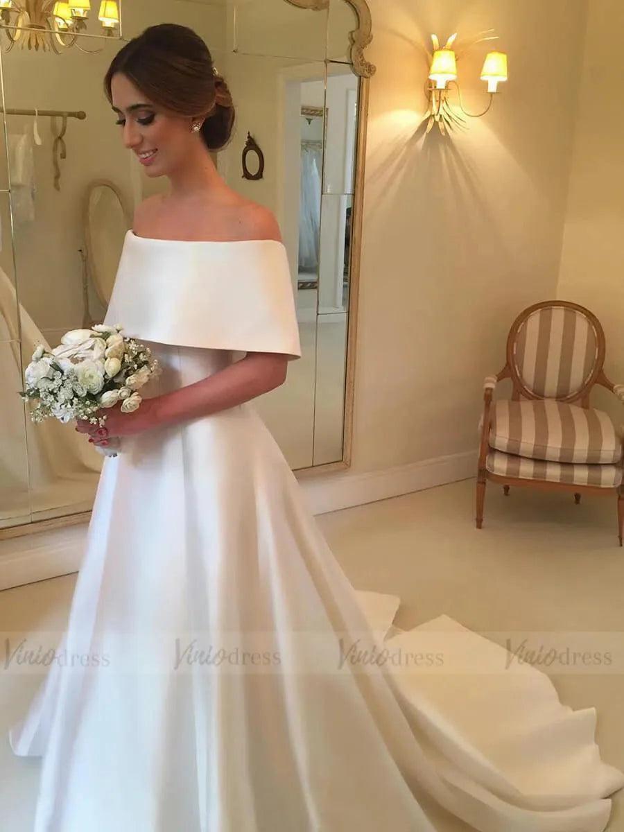 Elegant Simple Modest Wedding Dresses Off the Shoulder Bridal Gown VW1333