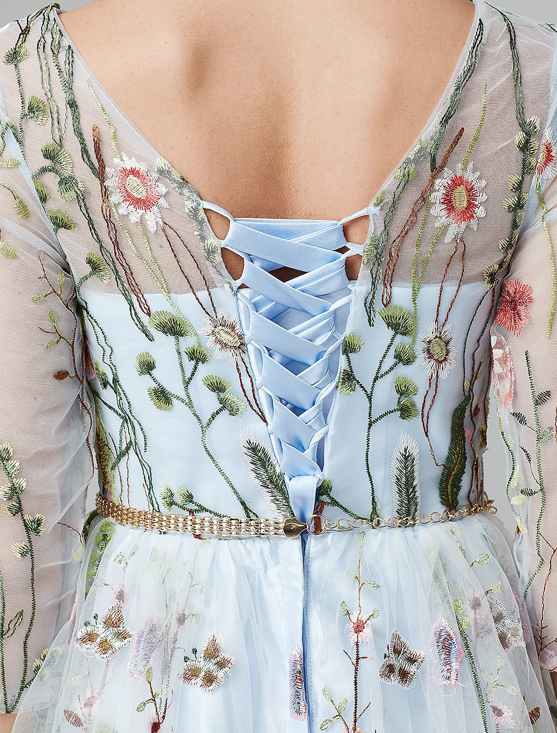 A-Line Evening Gown Party Dress Floral Dress Holiday Wedding Guest Floor Length 3/4 Length Sleeve Illusion Neck Lace with Embroidery 2025