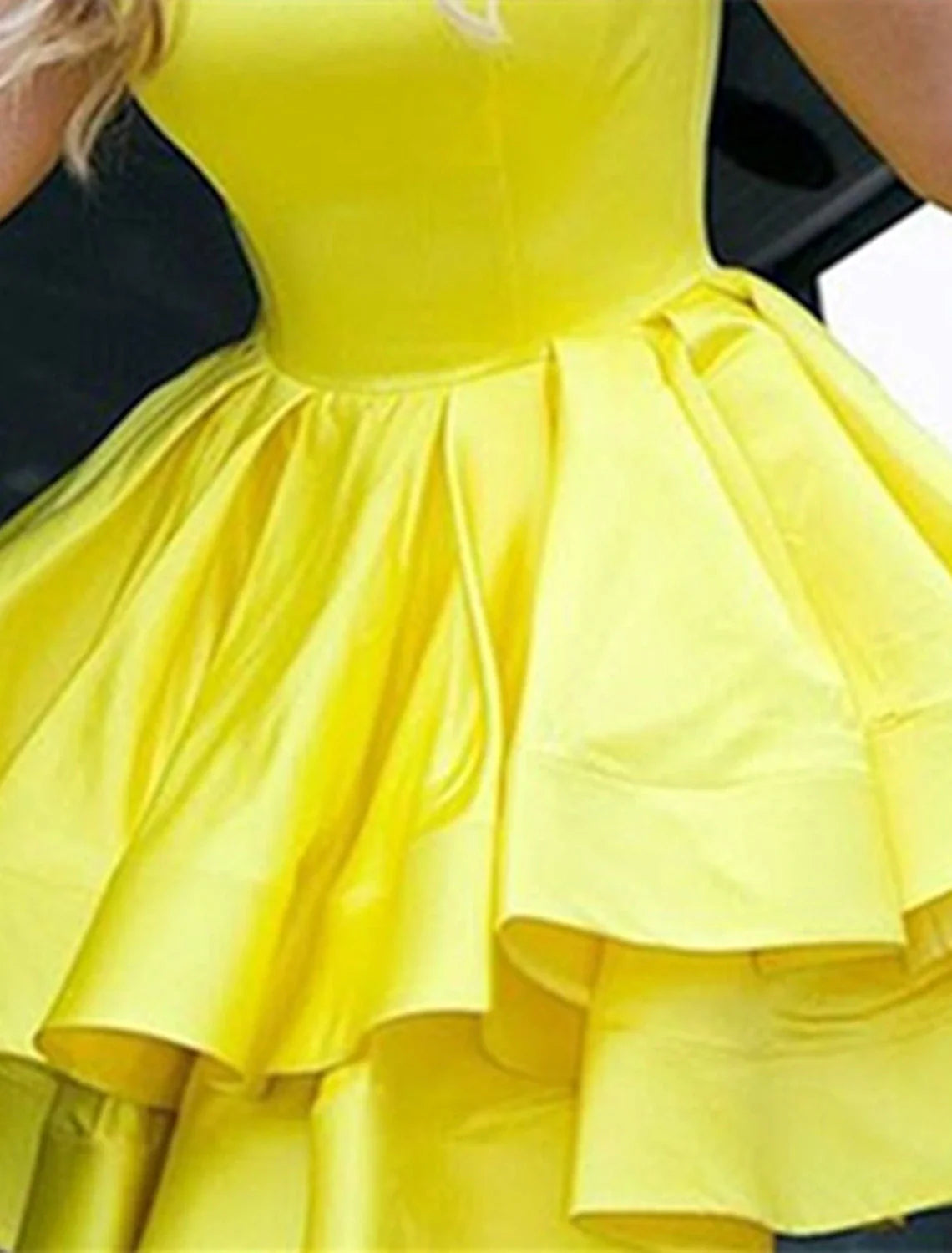 A-Line Homecoming Dresses Minimalist Dress Graduation Sweet 16 Short / Mini Sleeveless Jewel Neck Satin with Ruffles